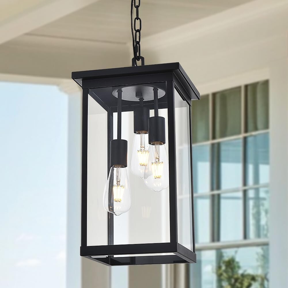 Elegant Adjustable 3-Light Outdoor Light with Clear Glass Shade – Black Finish