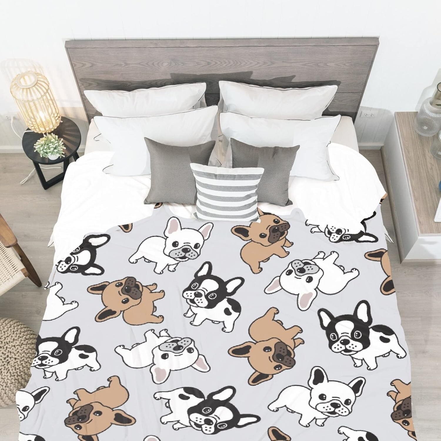 Cute Animal Print Blanket - French Bulldog Flannel Throw for All Seasons 60"x50"