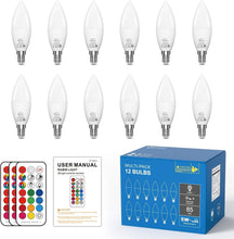 Load image into Gallery viewer, 12-Pack Color Changing E12 LED Candelabra Bulbs with Remote Control - 560 Lumens