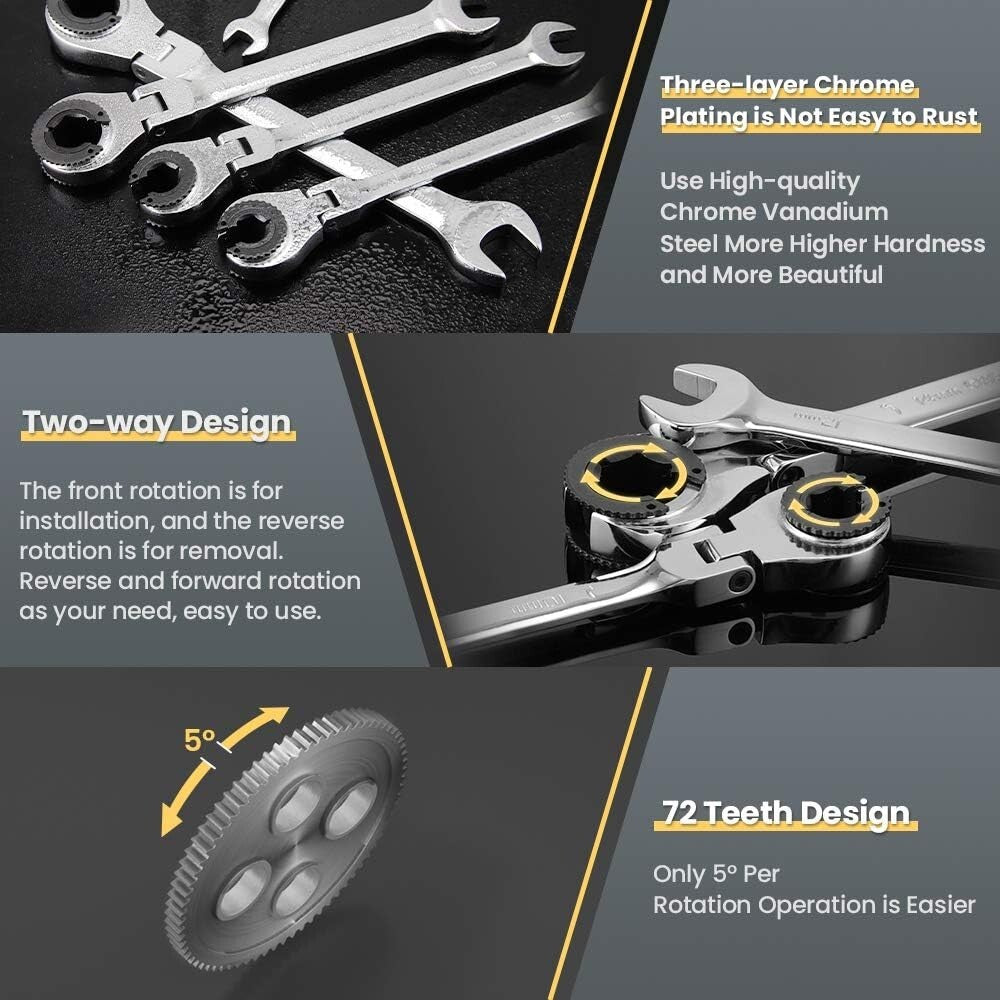 Professional 12PCS Flex-head Ratchet Wrench Set - Effortless Access & Torque