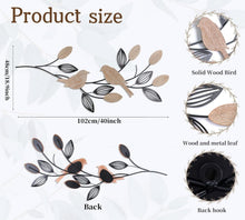 Load image into Gallery viewer, Rustic 40" Bird &amp; Leaf Wall Decor - Handmade Metal Art for Farmhouse Décor