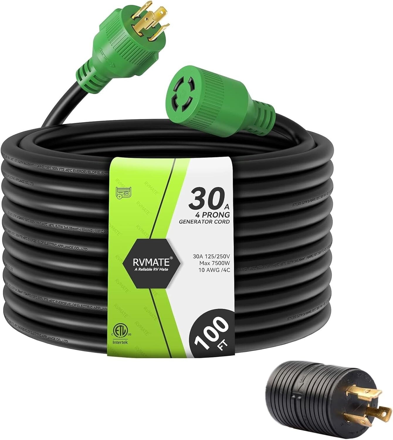 Flexible and Flame-Retardant 30 Amp Generator Cord 100ft for Safe Power Supply