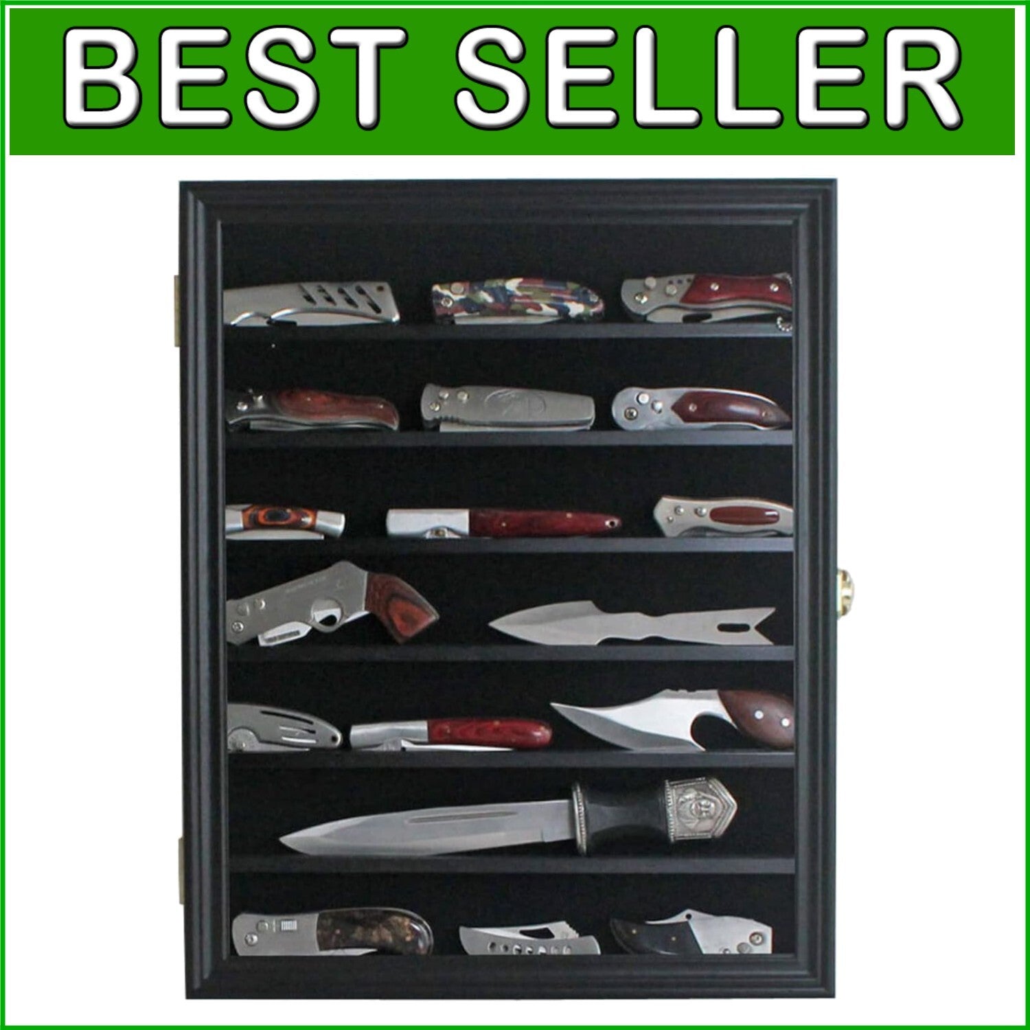 Elegant Black Knife Display Cabinet with Anti-Theft Lock and Custom Shelves