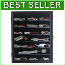 Load image into Gallery viewer, Elegant Black Knife Display Cabinet with Anti-Theft Lock and Custom Shelves