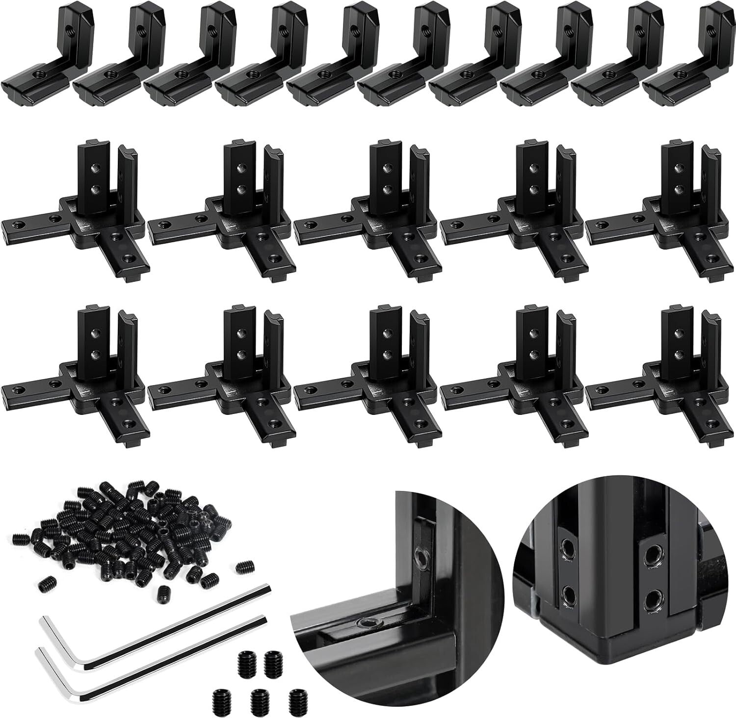 Versatile 4040 Aluminum Extrusion Connectors - 20pcs L-Shape Bracket with Screws