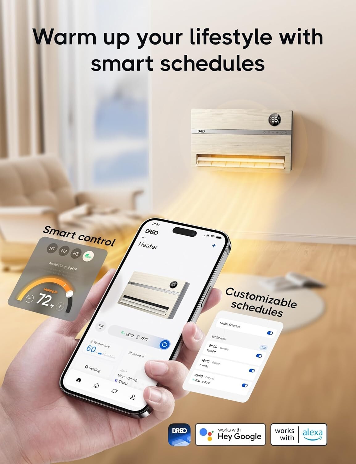 Versatile Electric Space Heater - Wall-Mounted with 120° Oscillation & Remote