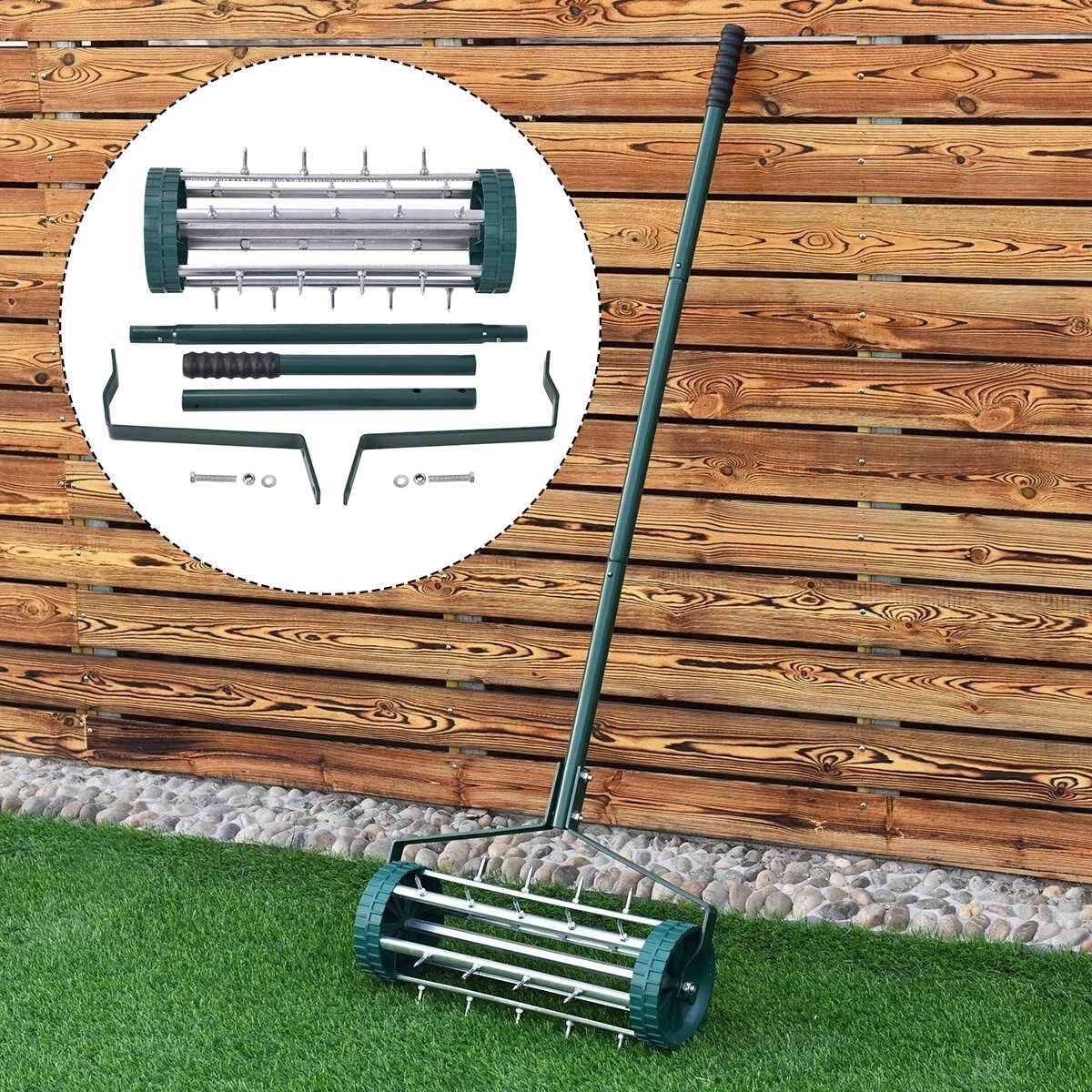 Durable 18-Inch Lawn Aerator with Collapsible 41-Inch Handle for Easy Storage