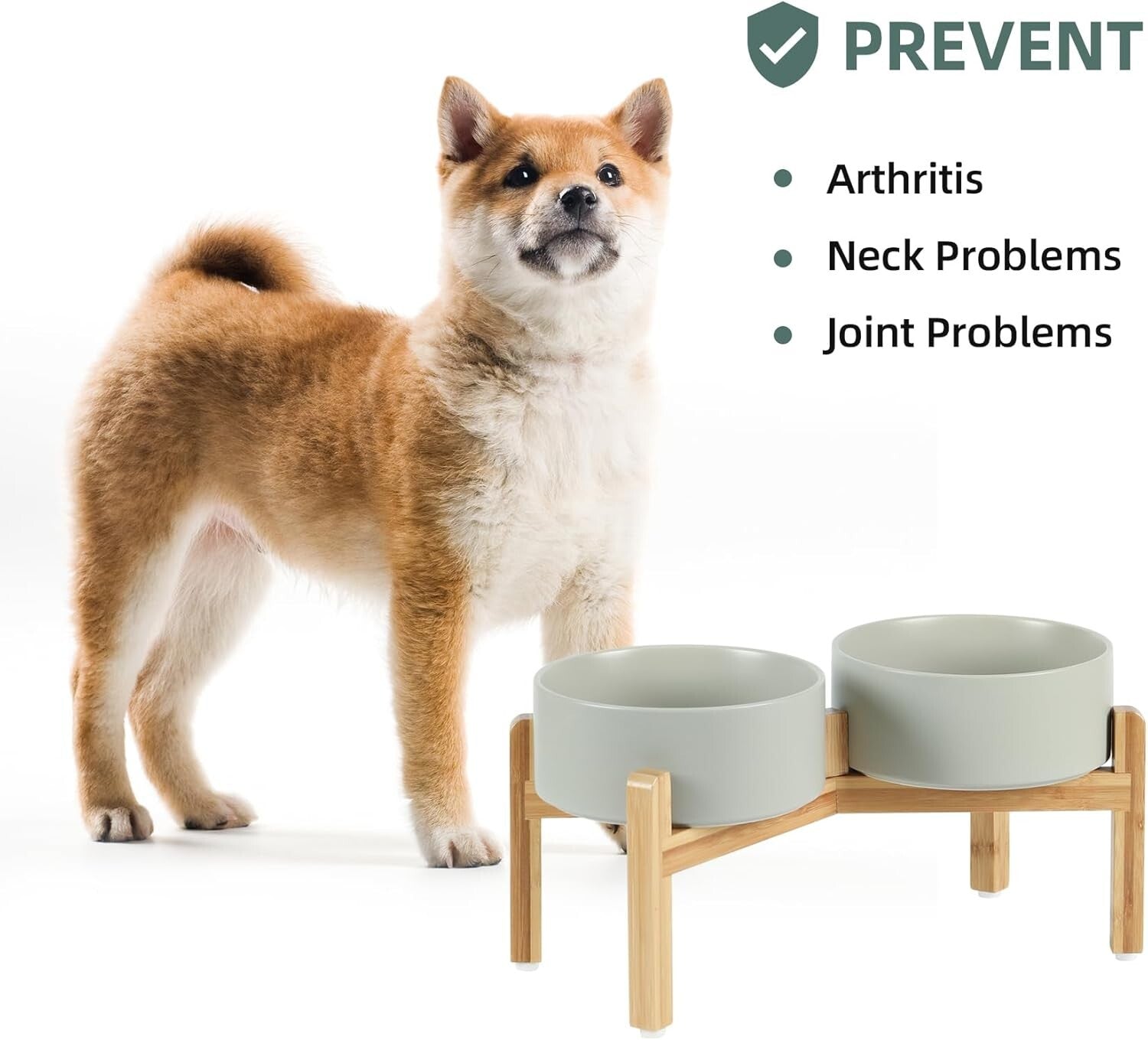 Modern Ceramic Double Dog Bowls with Stand - Healthy Design for Medium Breeds