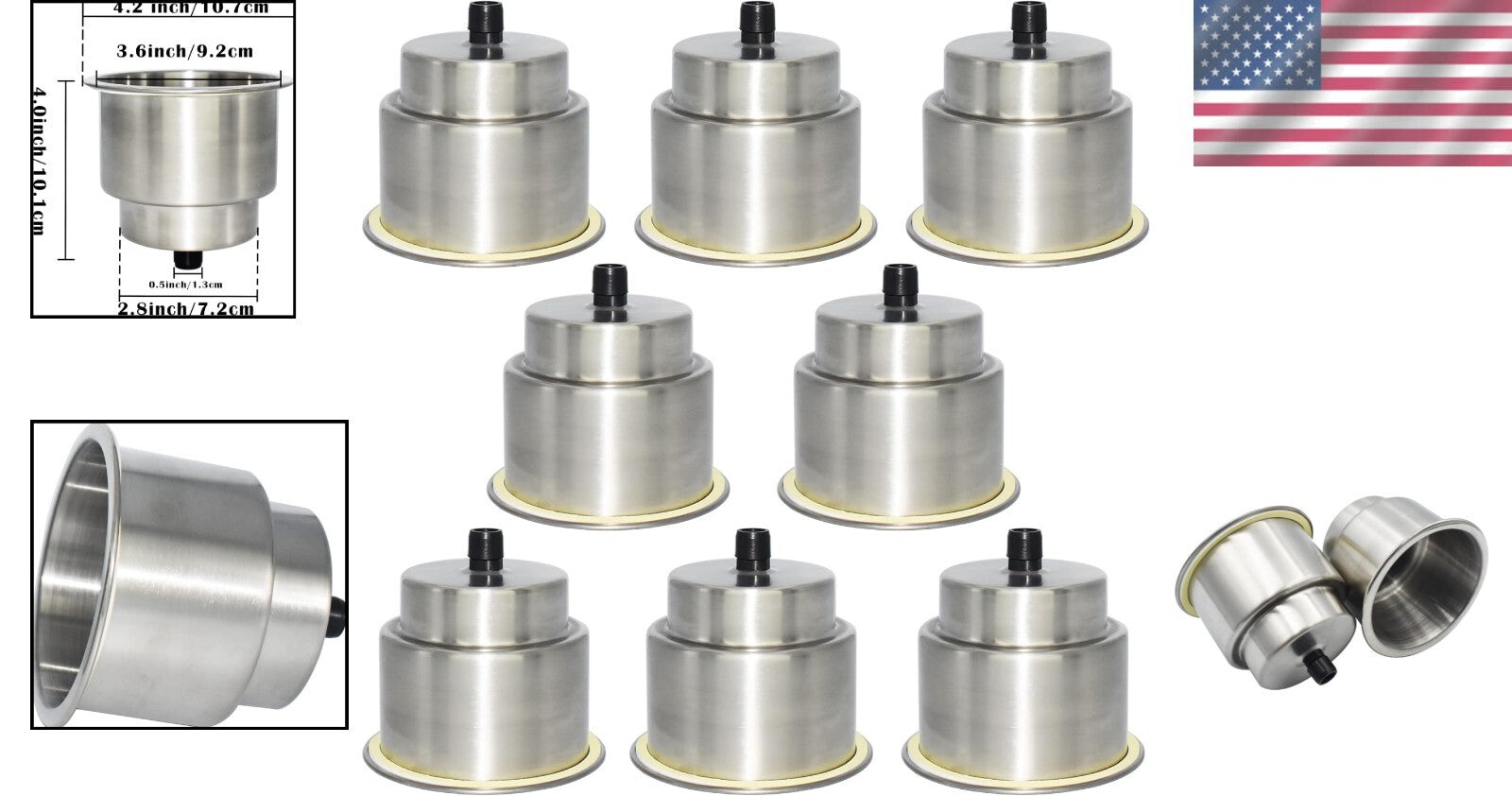 Stylish 8-Piece Drink Holder Set for Marine & Automotive Applications - Silver