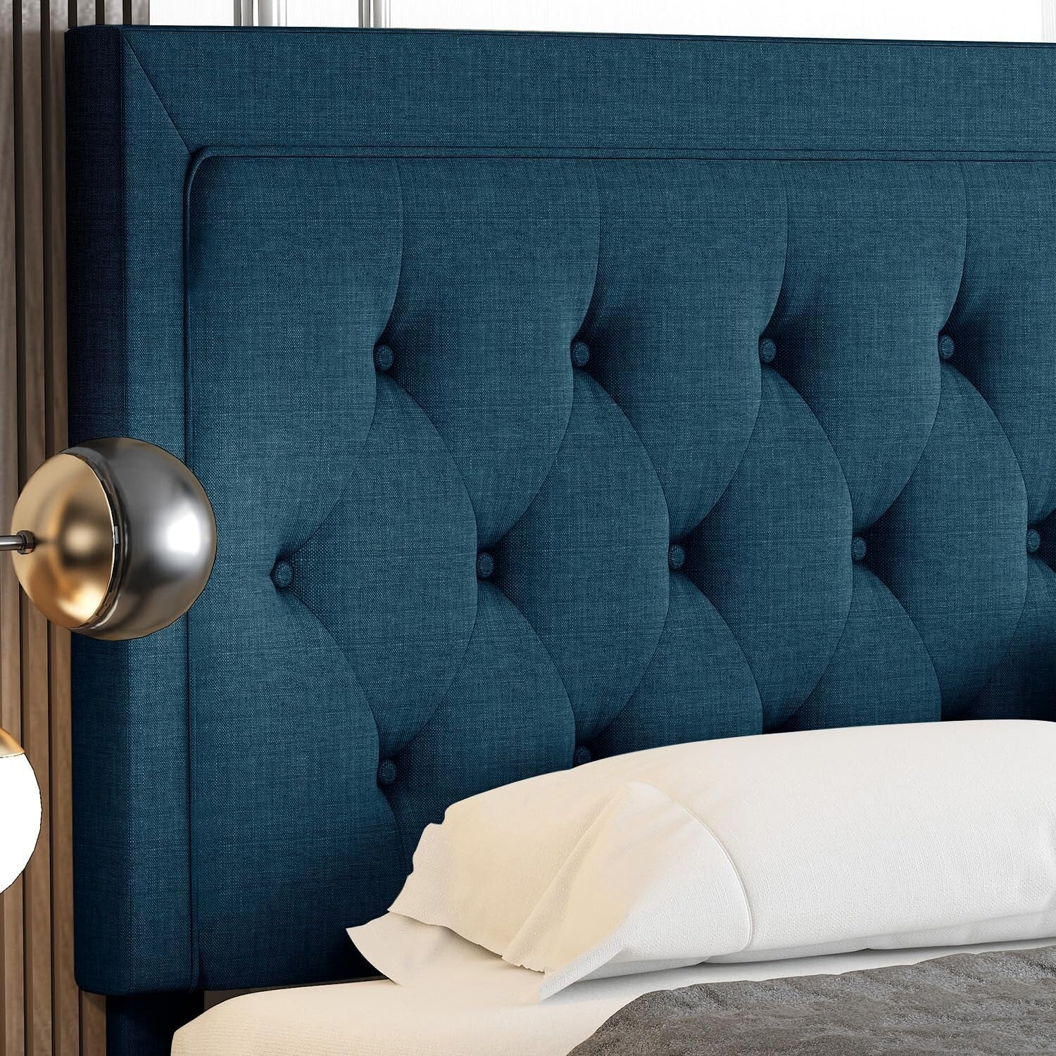 Stylish Full Size Platform Bed with Wood Slat Support and Adjustable Headboard