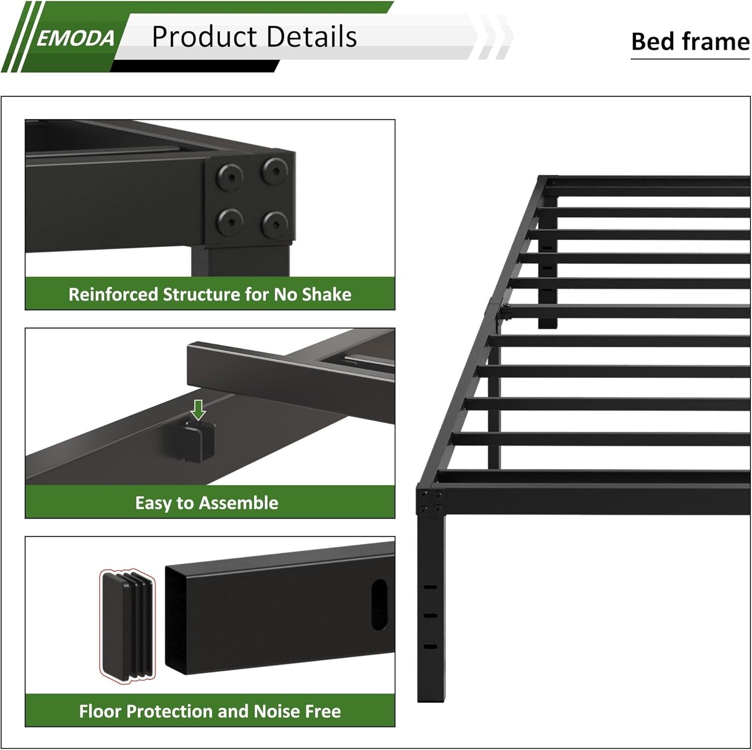 Metal King Bed Frame with 14-Inch Height - Fade Resistant, Squeak Resistant