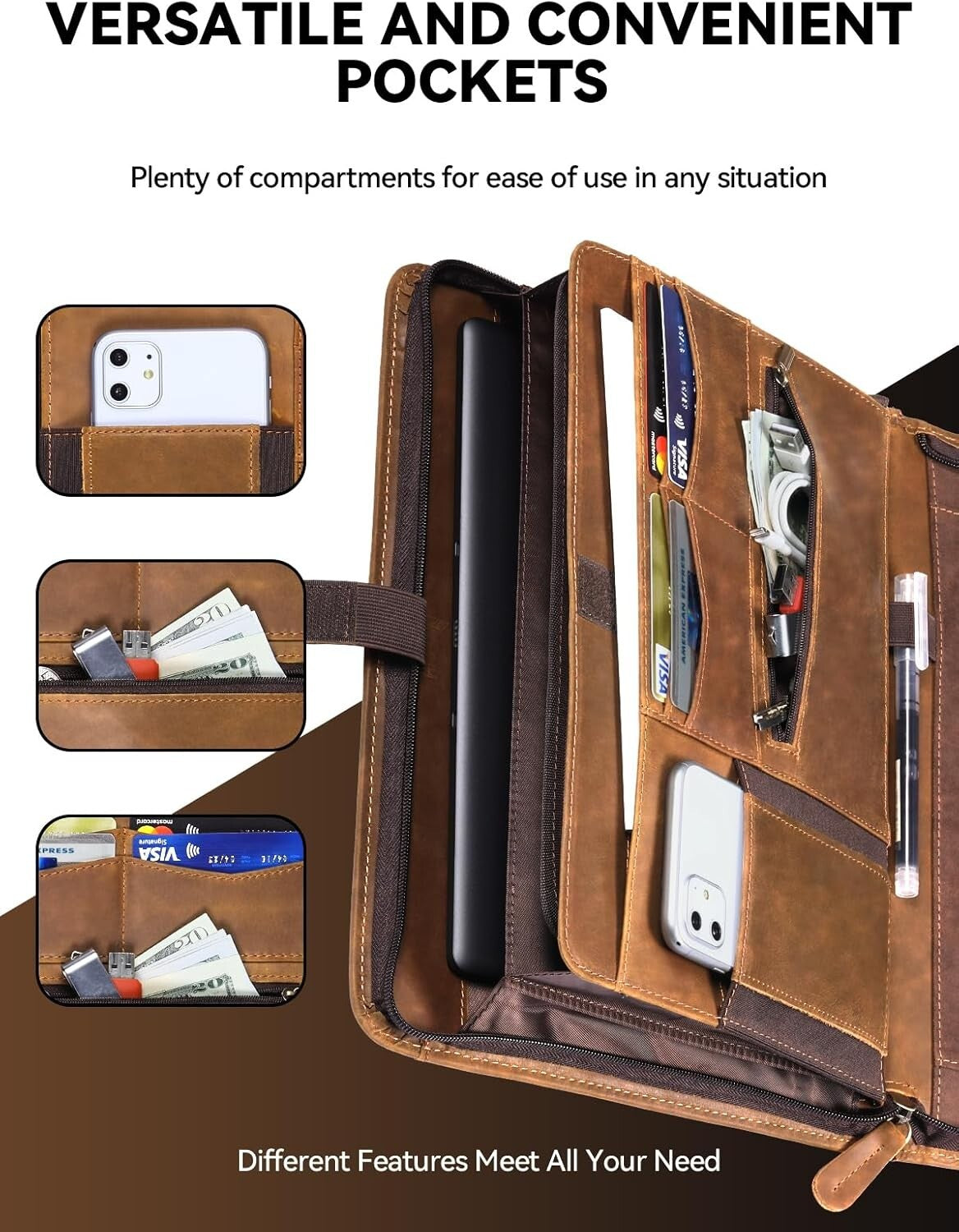 Handmade Crazy Horse Leather Padfolio - Stylish & Functional Business Organizer