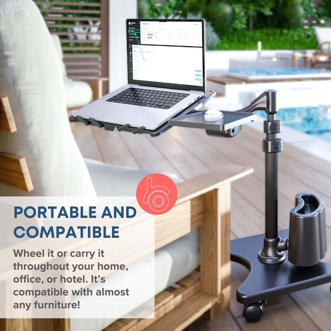 Elegant Aluminum Rolling Laptop Stand with Quick-Release Platforms - Gunmetal