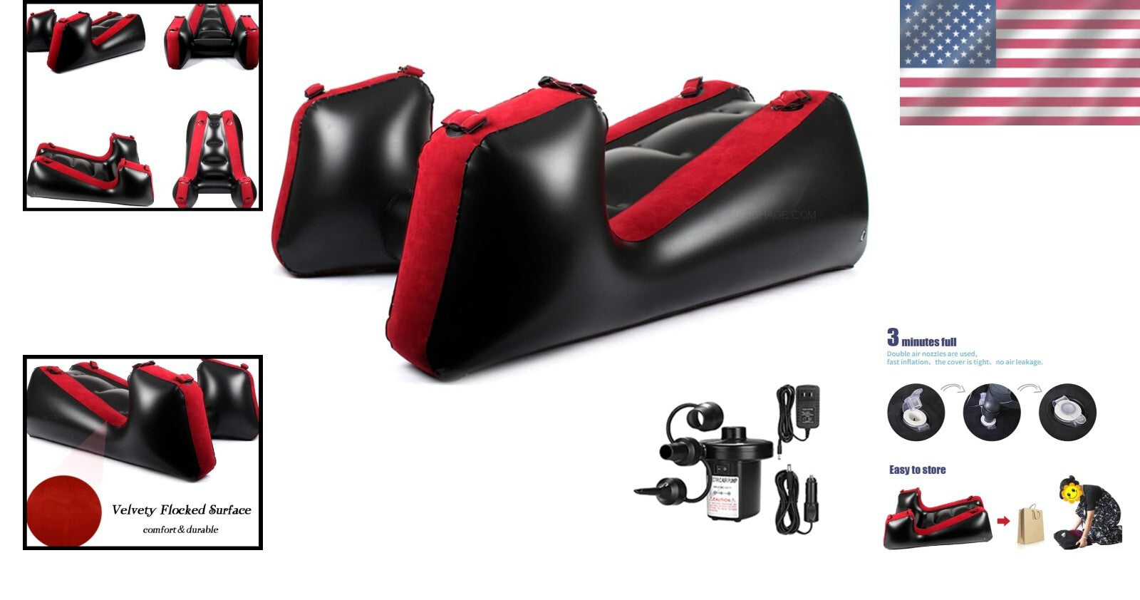 Portable Inflatable Lounge Chair in Red - Foldable Sofa for Bedroom Relaxation