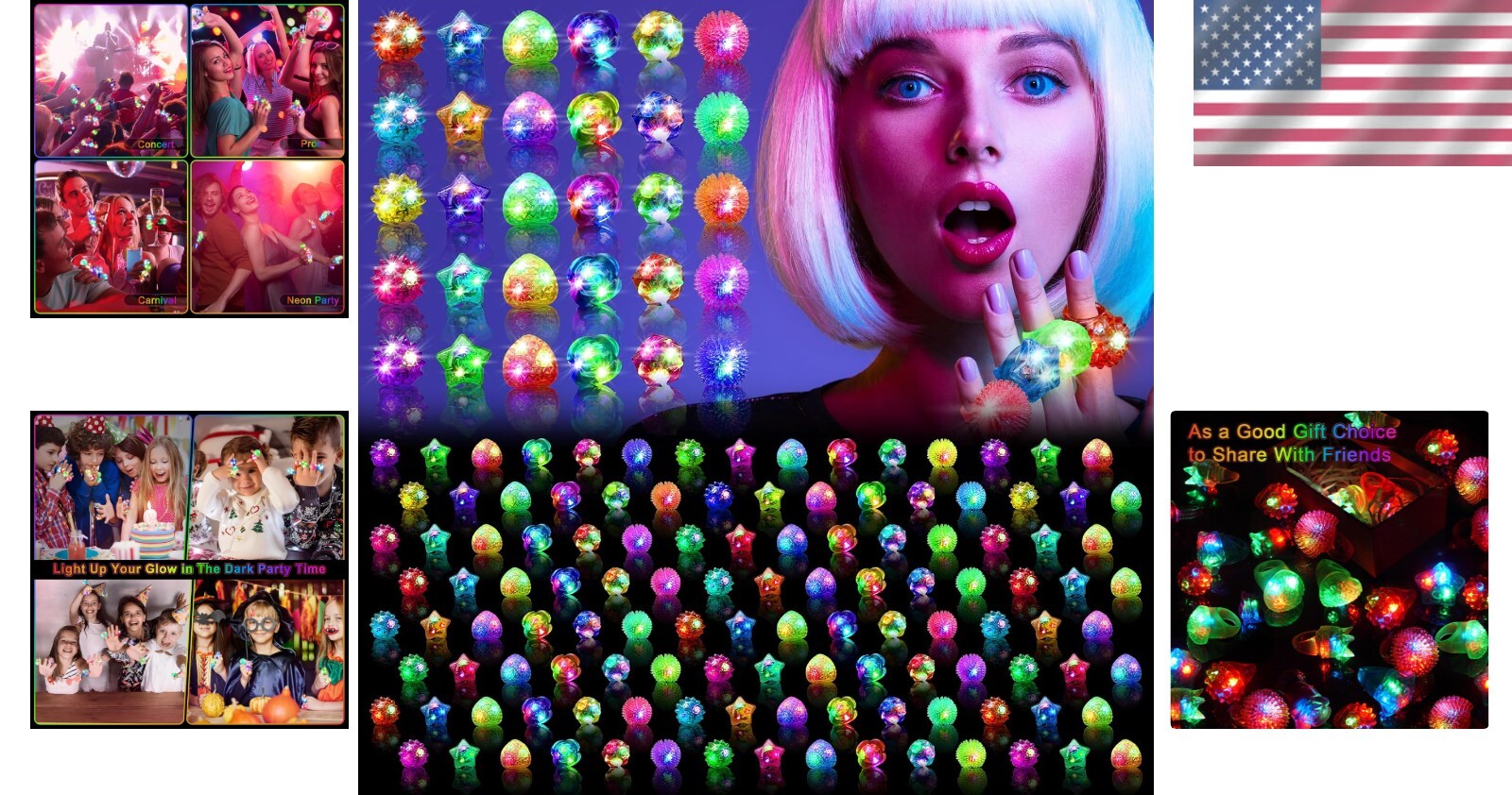 Versatile LED Glow Rings Pack - 150 Count with 6 Unique Styles for Celebrations