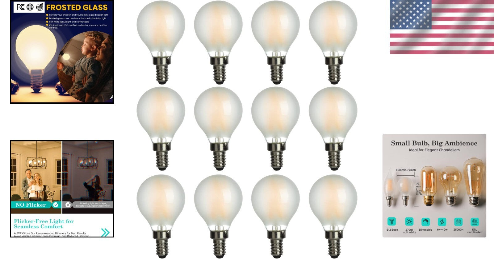 Energy-Efficient E12 Warm White LED Globe Bulbs - Eco-Friendly 40W Equivalent