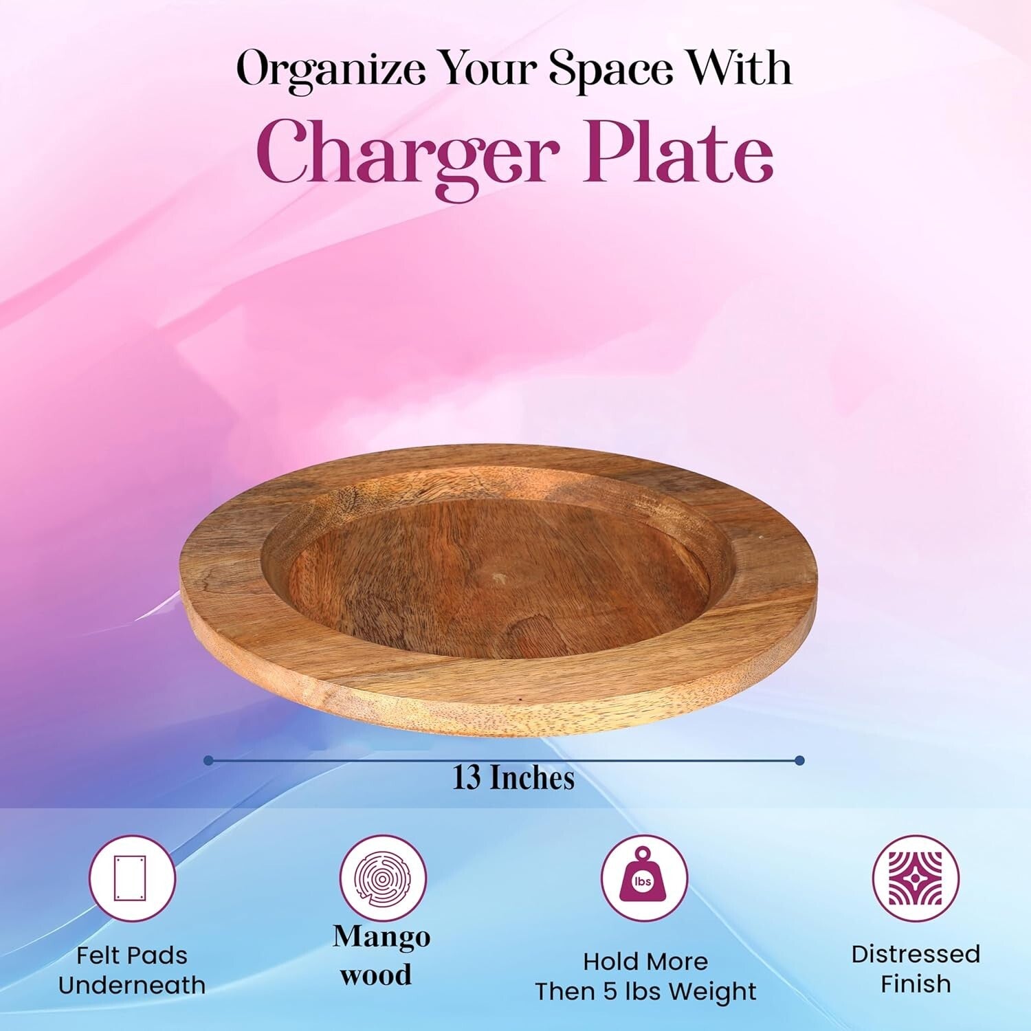Handcrafted Rustic 13" Natural Wood Charger Plates - Set of 2 for Elegant Dining