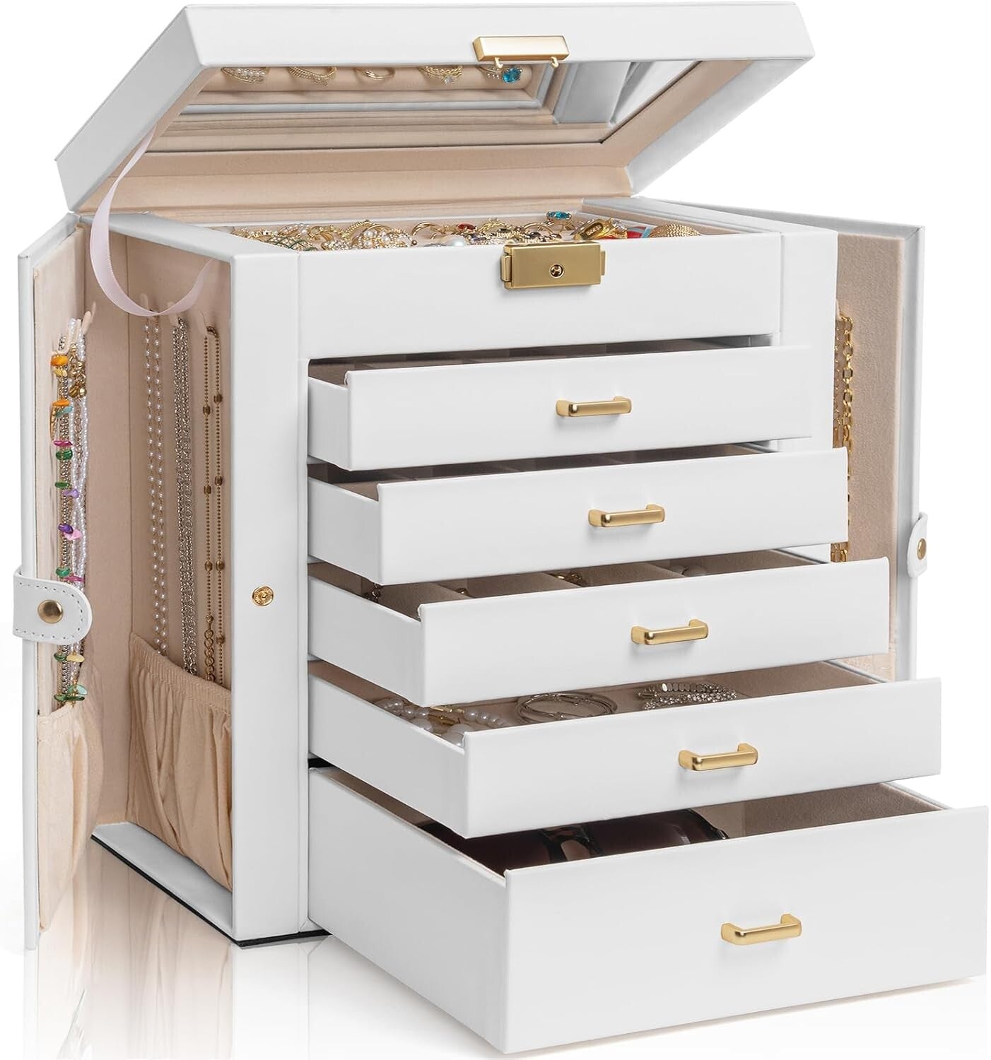 Elegant 6-Tier Lockable Jewelry Box with Mirror - Perfect Storage for Women