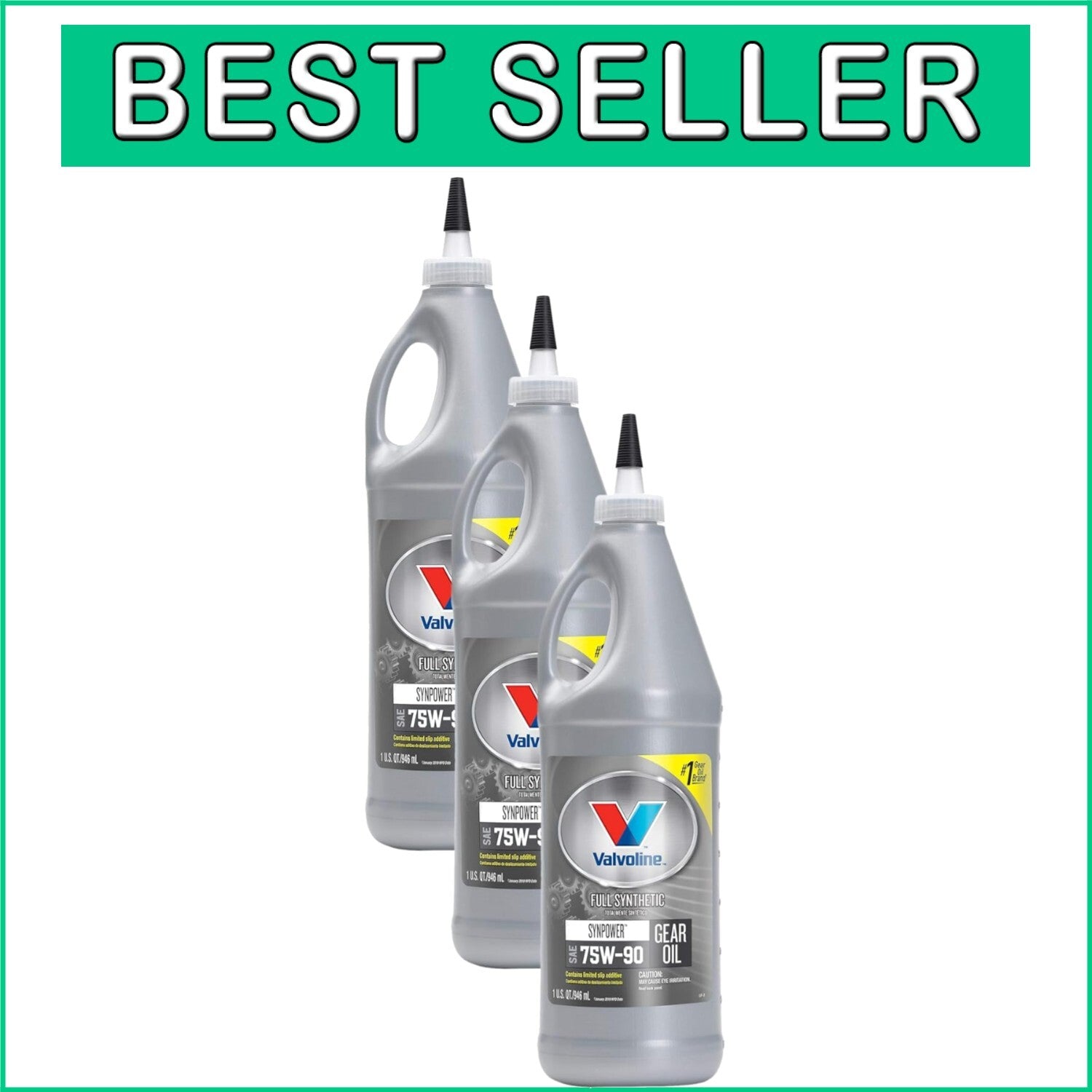 3-Pack 1 QT SAE 75W-90 Gear Oil - Ideal for Differentials & Manual Transmissions