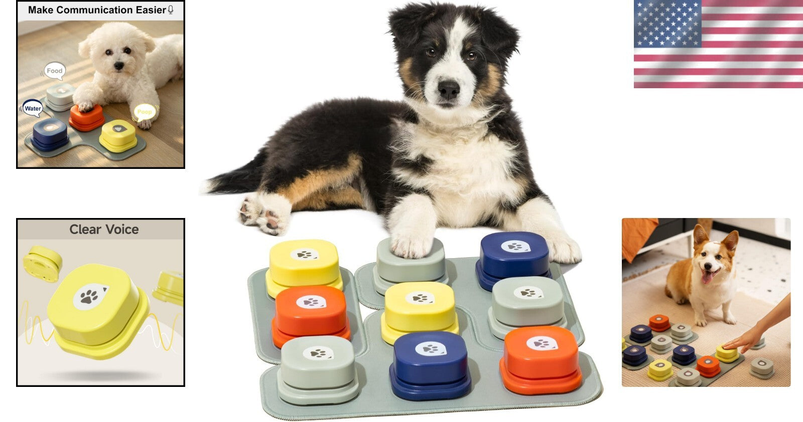 Recordable Dog Communication Buttons with Rubber Mat for Interactive Training