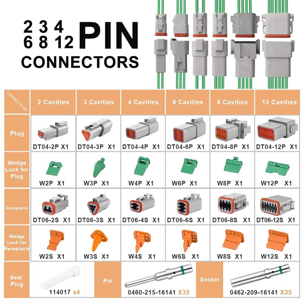 Reliable DT Deutsch Electrical Kit with Pin Connectors and Seal Plugs - Gray