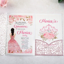 Load image into Gallery viewer, Elegant 4.7x7 Inch Rose Gold Glitter Quinceanera Invitation Kit - 50 Count