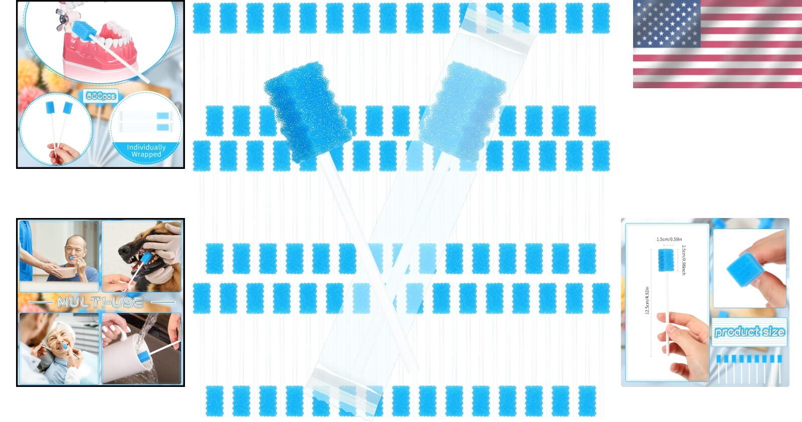 500 Bulk Disposable Sponge Swabs for Oral Hygiene - Perfect for Elderly Care