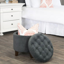 Load image into Gallery viewer, Upholstered Velvet Tufted Round Ottoman with Storage for Elegant Living Spaces