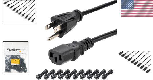 Black 10 Pack 10ft Computer Power Cords - NEMA 5-15P to C13, UL Listed Quality