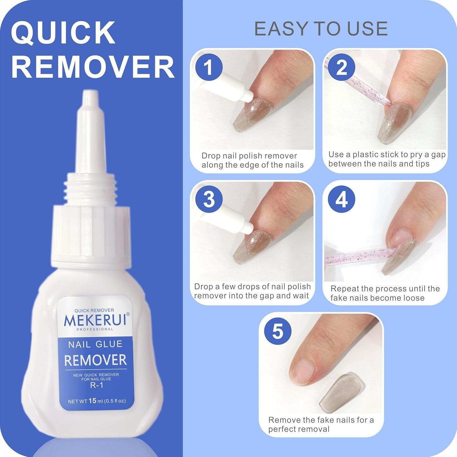 2 Sets Strong Nail Adhesive and Rapid Remover for Professional Quality Nails