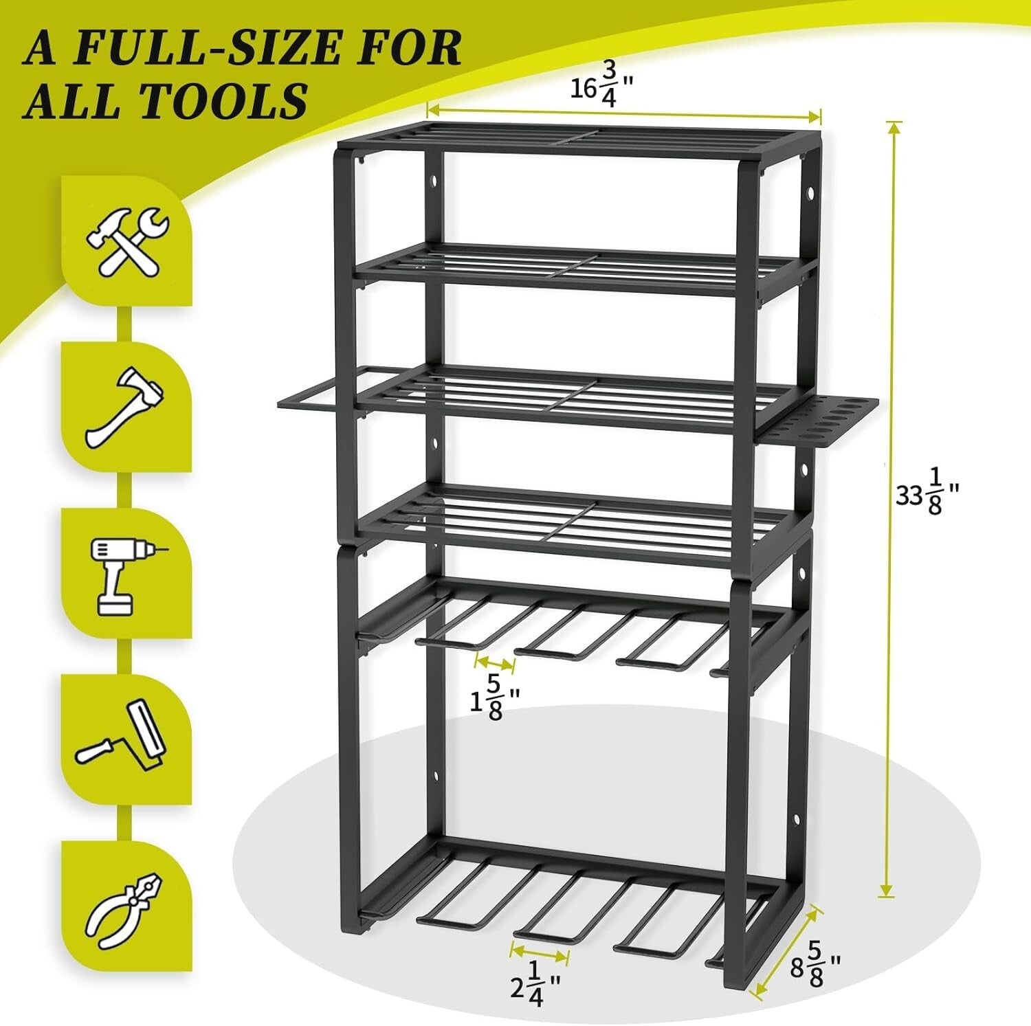 8 Drill Holder Garage Tool Rack - 6-Layer Carbon Steel Storage Shelf for Tools