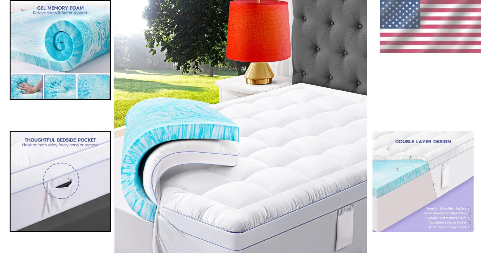 Elegant 3-Inch Queen Mattress Topper - Cooling Gel Memory Foam & Pillowtop