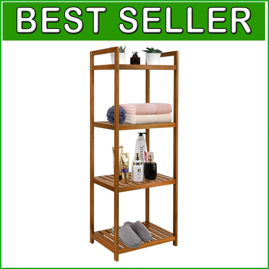 Elegant Freestanding Teak 4-Tier Bathroom and Kitchen Shelf - Easy Assembly