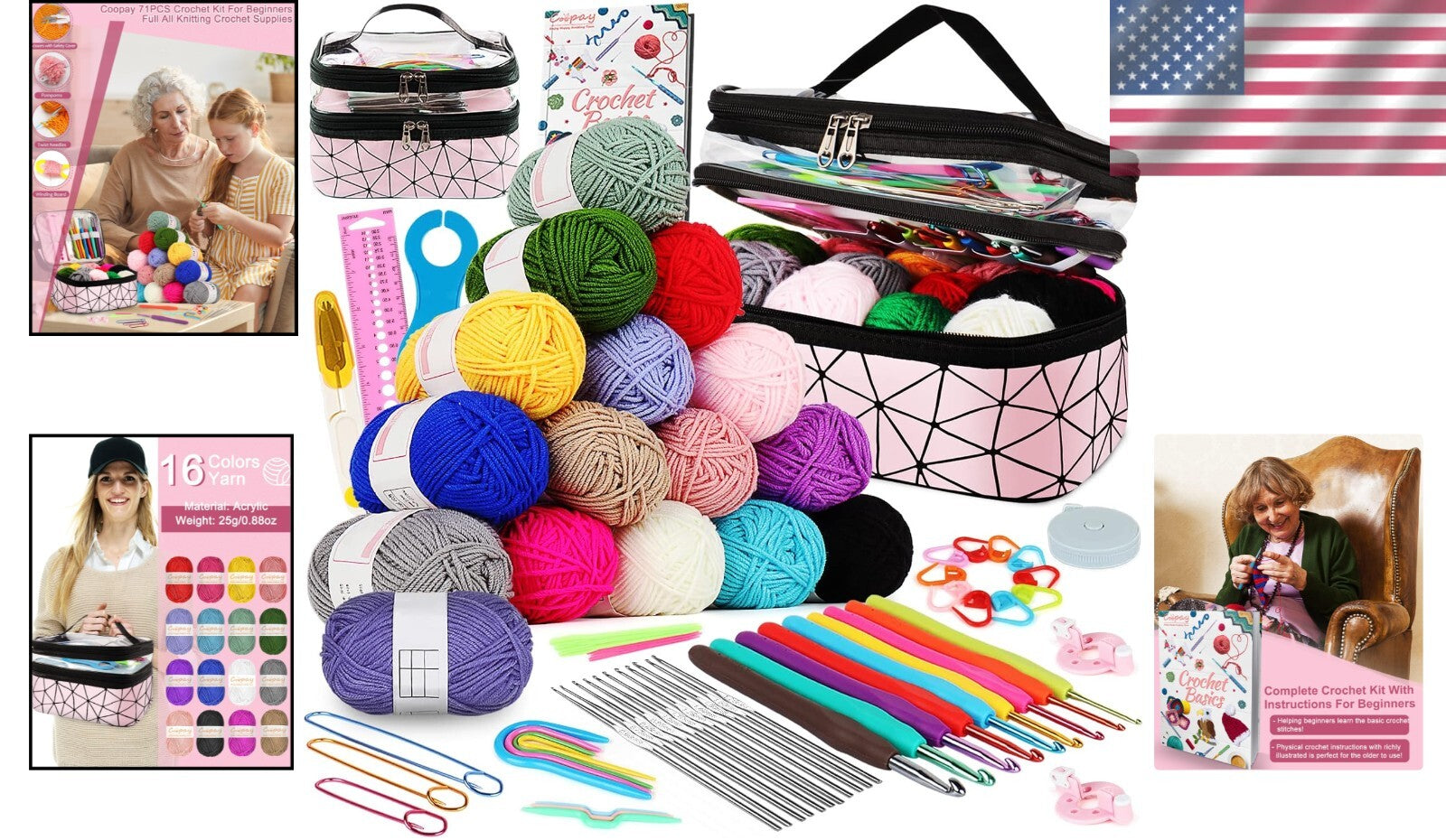All-in-One Crochet Kit for Kids & Adults - 71 Pieces for Creative Projects
