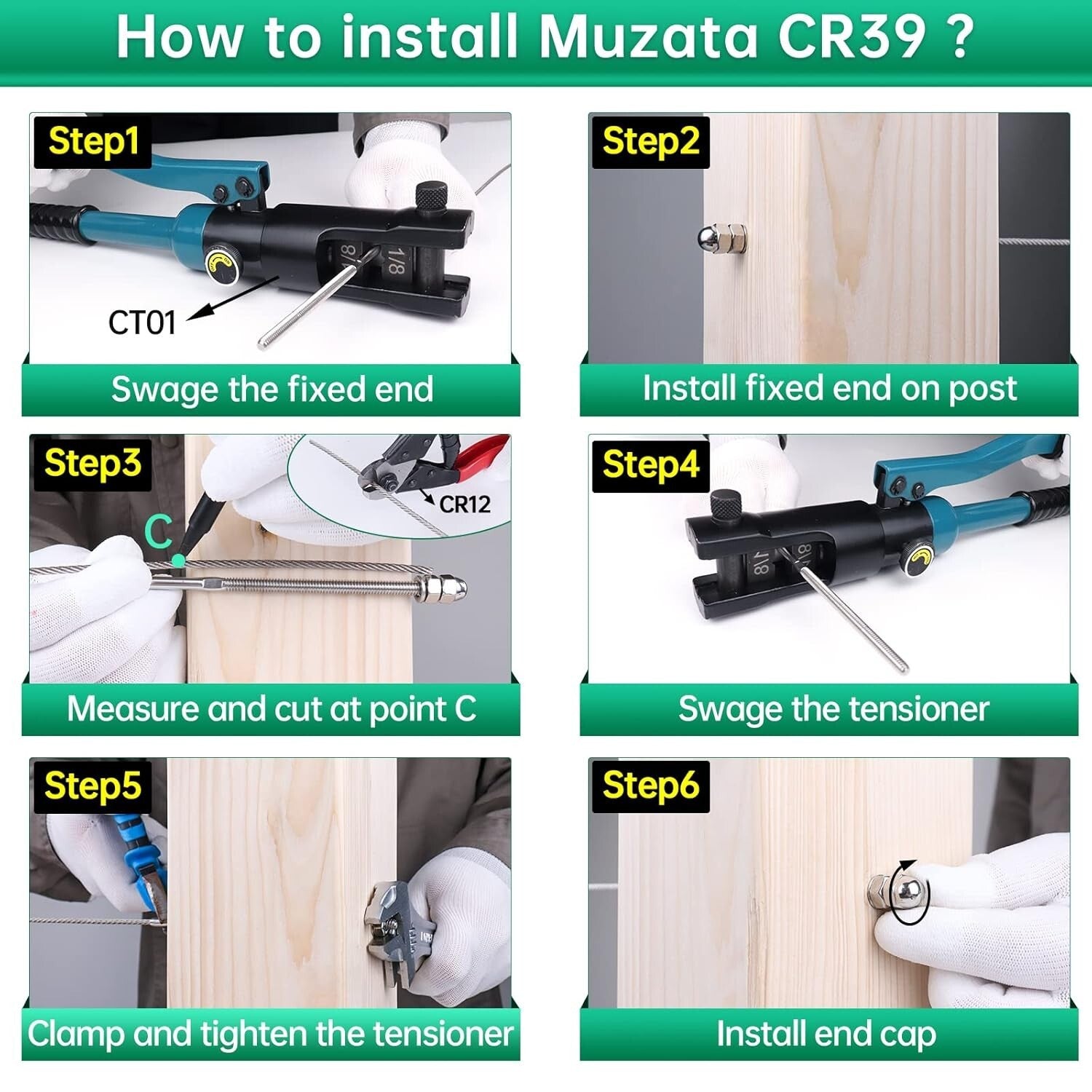 60 Pack T316 Stainless Steel Cable Railing Hardware - Hand Swage Tensioner Kit