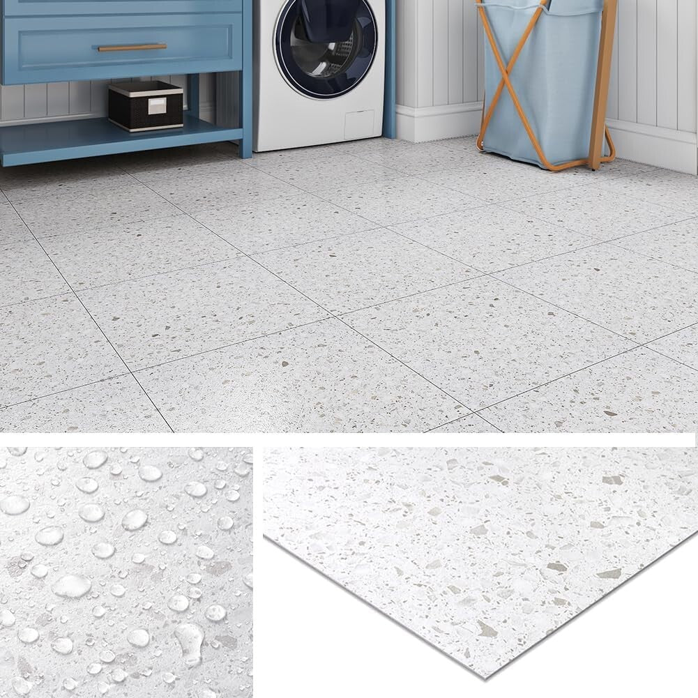 DIY-Friendly Waterproof White Granite Peel and Stick Floor Tiles 12x12 Size