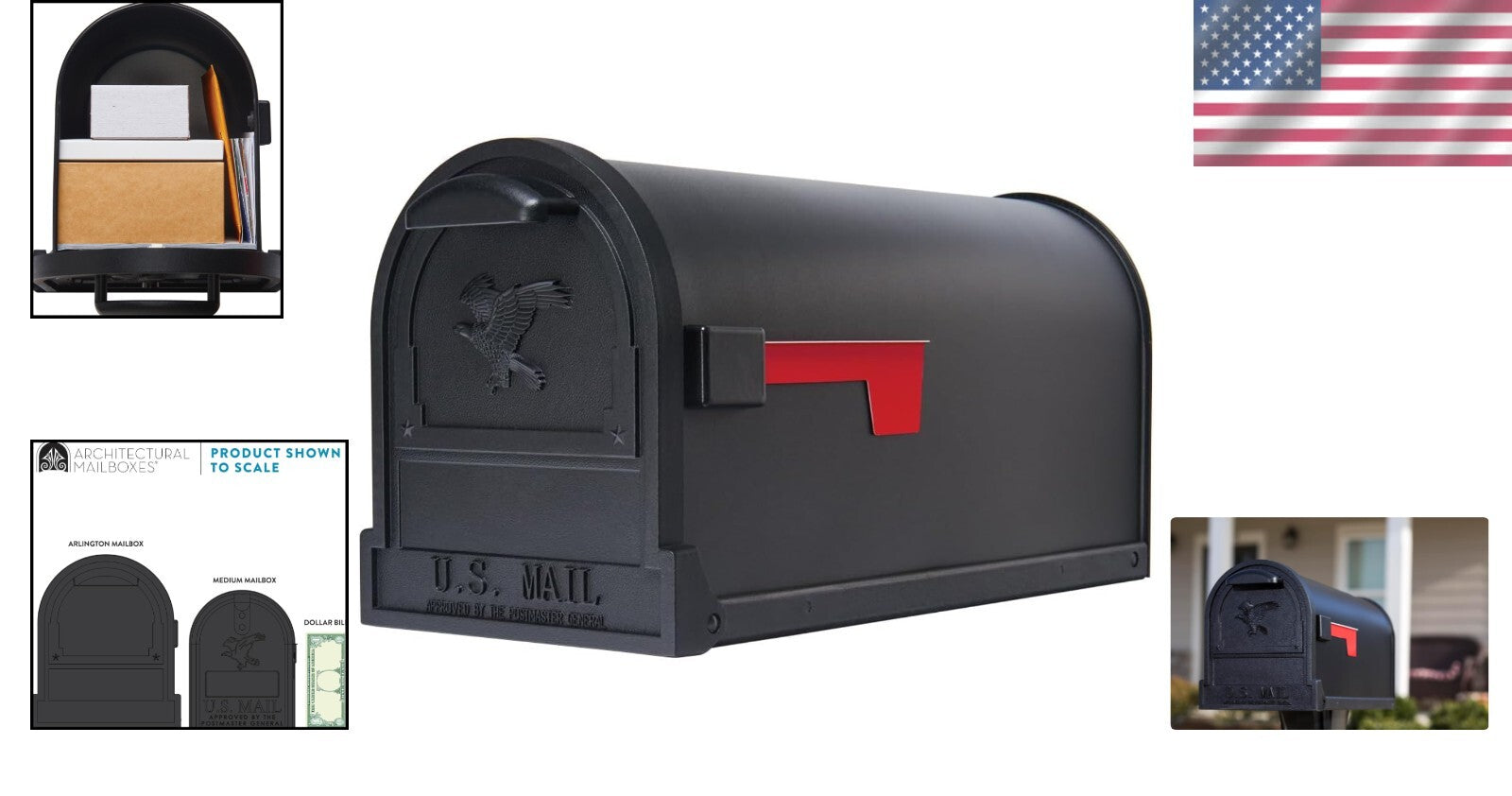 Stylish Large Capacity Post-Mount Mailbox in Galvanized Steel, Textured Black