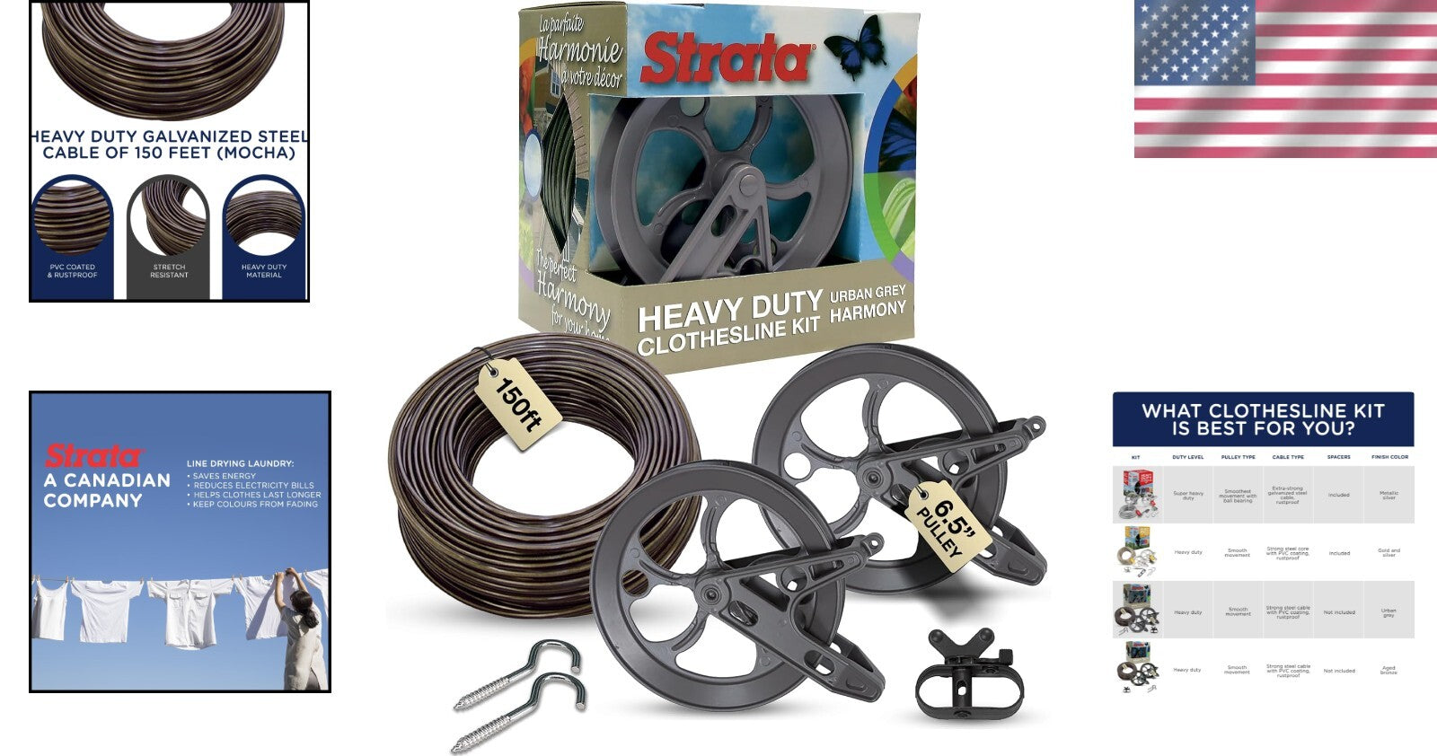 Effortless Installation 150ft Clothesline Kit with Pulleys & Winch for Outdoors