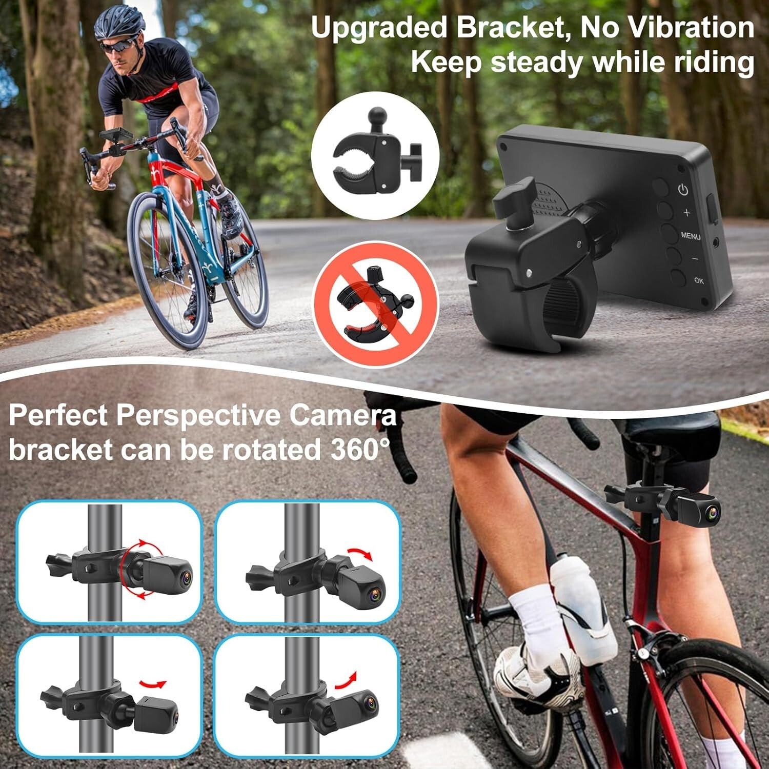 1080P AHD Bike Rear View Camera with 4.3'' Display - Safer Cycling Experience