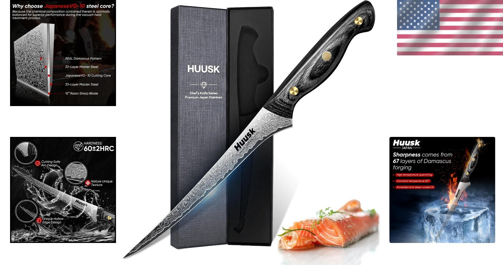 Exquisite Damascus Fish Fillet Knife - 7 Inch Full Tang with Ergonomic Grip