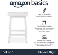 Load image into Gallery viewer, Set of 2 Solid Wood Saddle-Seat Kitchen Barstools - 24 inch White Counter Height