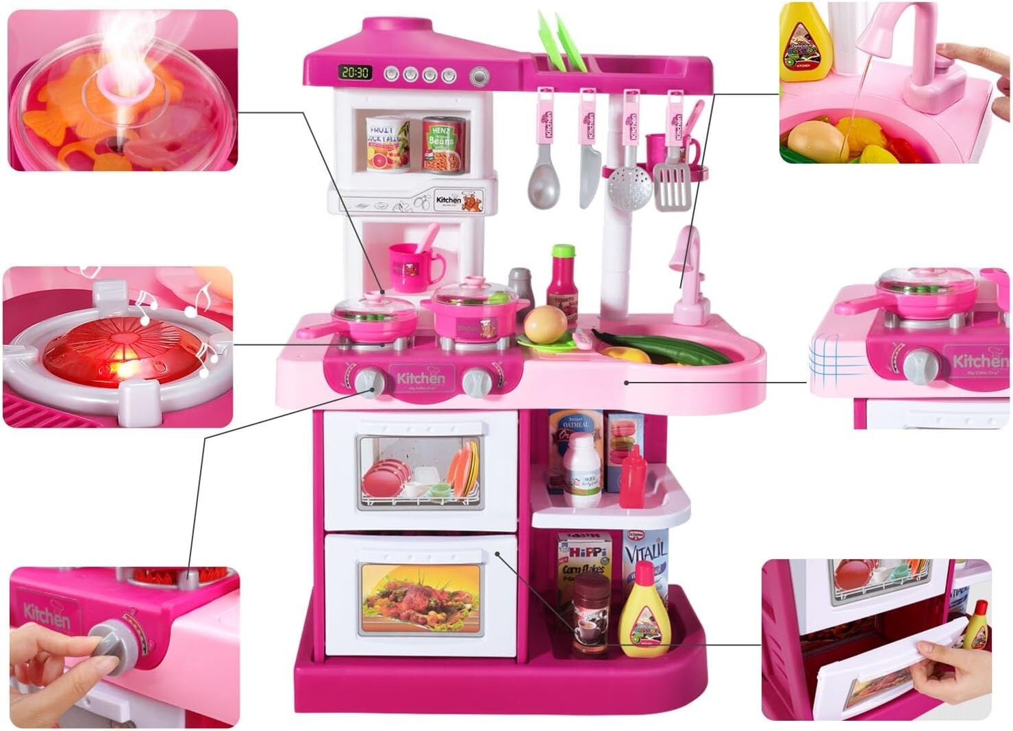 53-Piece Play Kitchen Set with Temperature Sensing Sink for Engaging Role-Play