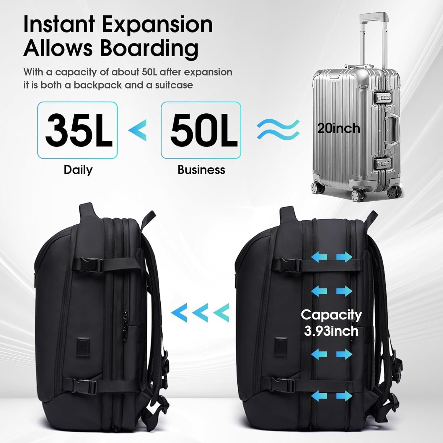 Versatile USB Charging Travel Backpack - 50L Expandable with Vacuum Compression