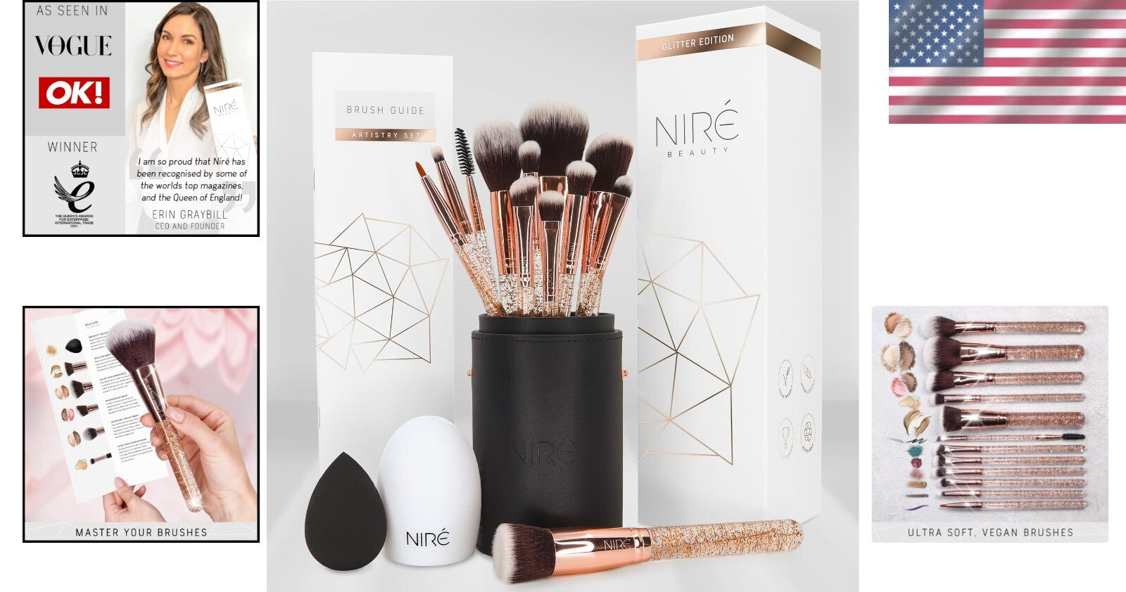 Award-Winning Glitter Makeup Brushes with Beauty Blender & Cleaner - Gift Ready!