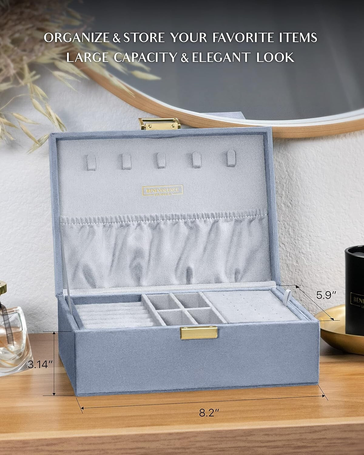 Chic Periwinkle Blue Jewelry Box - Velvet 2-Layer Organizer with Decorative Lock