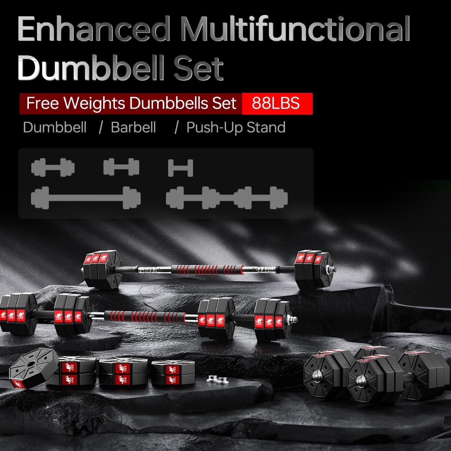 Multi-Function Home Gym Dumbbells - 44lbs, 66lbs & 88lbs Adjustable Weights