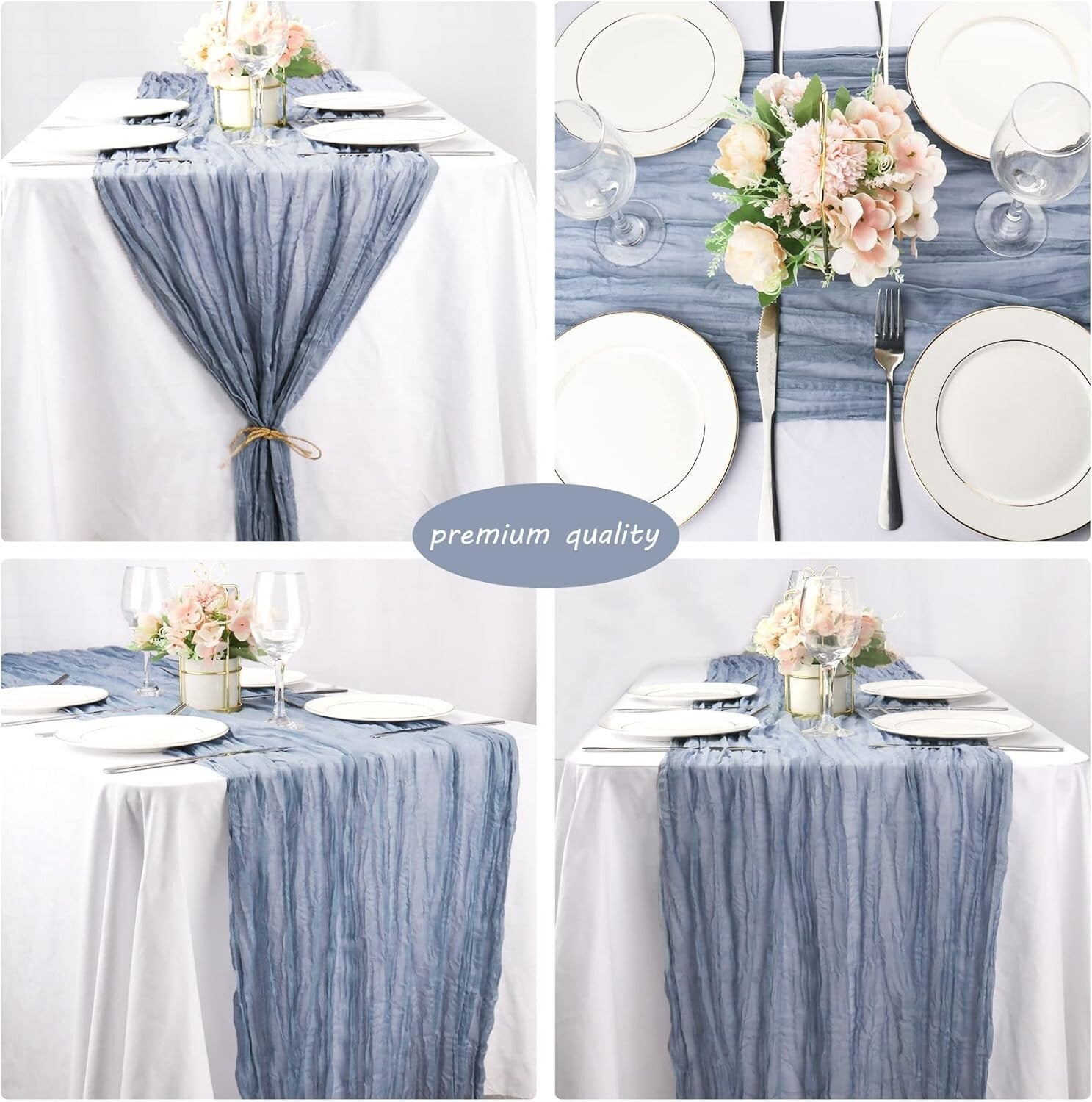 Versatile 10ft Dusty Blue Cheesecloth Table Runners - 12 Pack for All Occasions