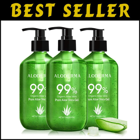 Hydrating Aloe Vera Gel - 99% Organic Formula for Face, Body & Scalp, 3-Pack