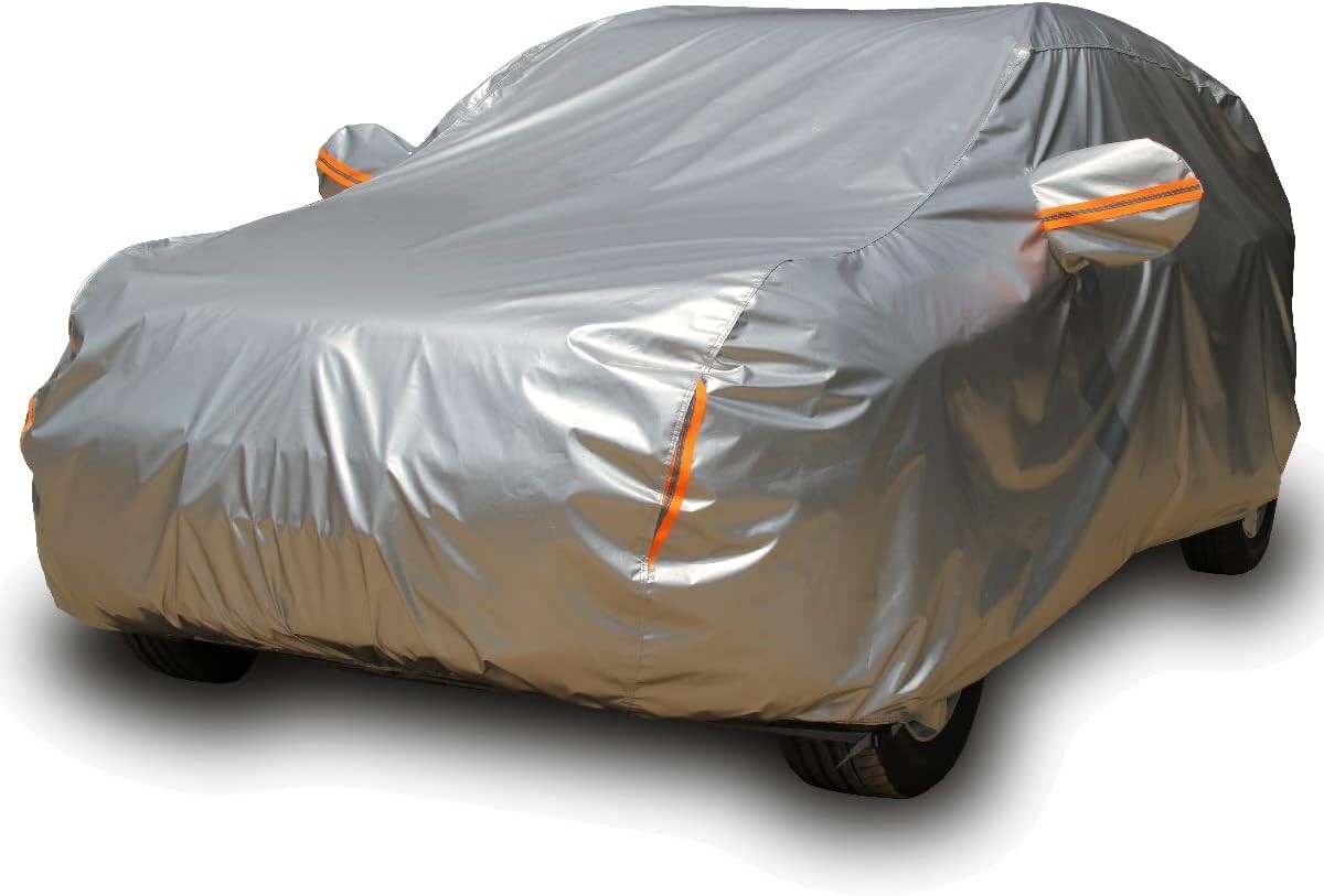 All-Weather Silver SUV Cover: Waterproof, Windproof & UV Layering Protection