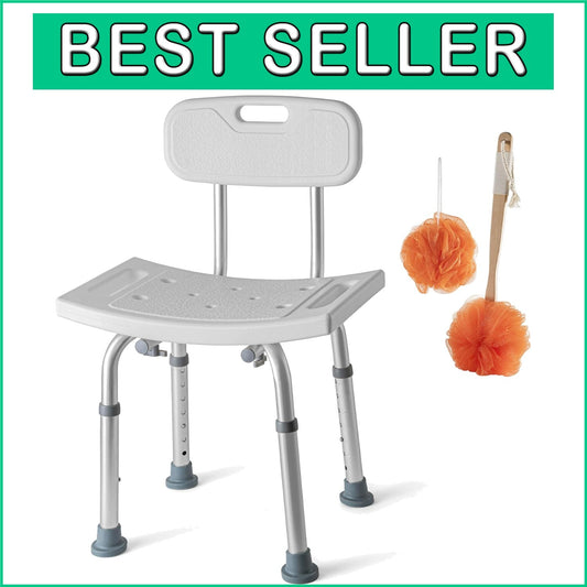 Portable Shower Chair with Adjustable Heights & Bonus Scrubbers - Safe & Durable